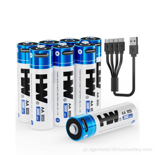 8PCS 1,5V AA 3600mWh USB-C bateria de lítio recarregável